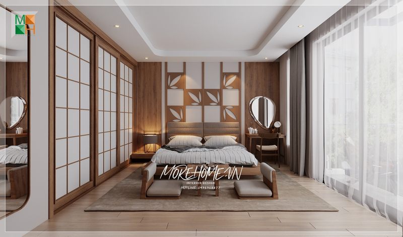 Phòng ngủ thiết kế với phong cách nhật mang những nét truyền thống sự đơn giản nhã nhặn và đầy tinh tế.
